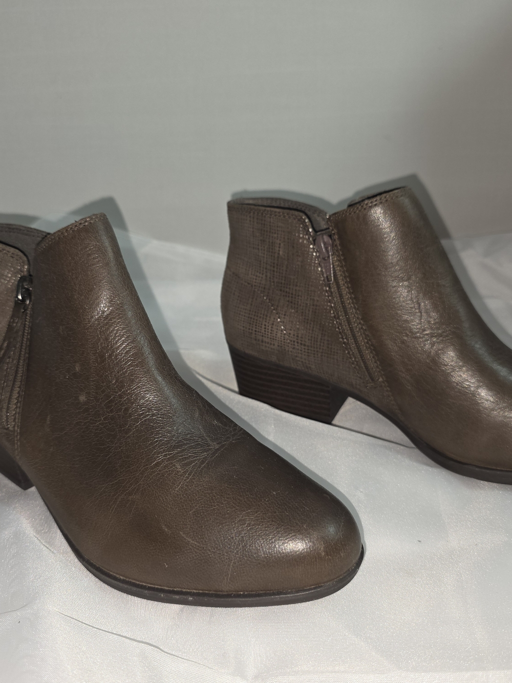 Clarks Brown Leather Ankle Booties with Side Zip